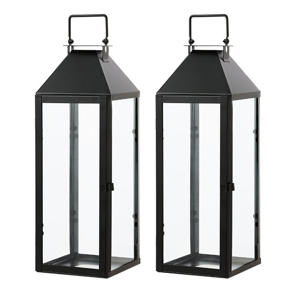 Safavieh Ruane, Matte Black Iron Glass Outdoor Lanterns Geometric Patio Entryway Set of Two PLT4056A-SET2