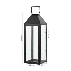 Safavieh Ruane, Matte Black Iron Glass Outdoor Lanterns Geometric Patio Entryway Set of Two PLT4056A-SET2