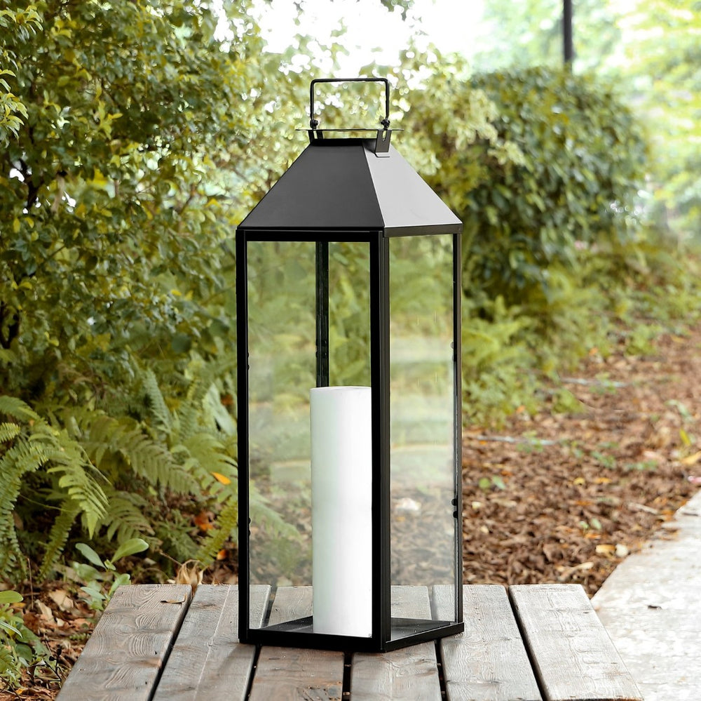 Safavieh RUANE, 25.5-Inch Black Iron & Glass Outdoor Lantern for Patios, Porches, and Garden Pathways PLT4057A