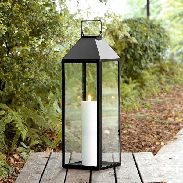 Safavieh RUANE, 25.5-Inch Black Iron & Glass Outdoor Lantern for Patios, Porches, and Garden Pathways PLT4057A