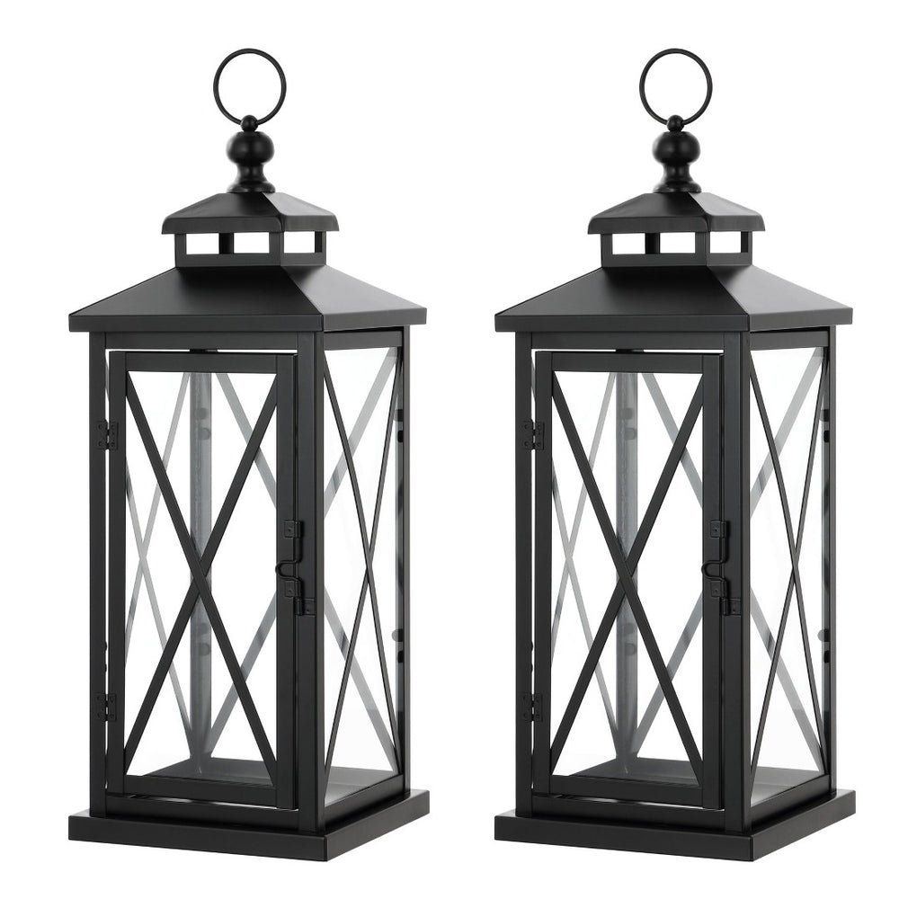Safavieh LIRIO Outdoor Lantern Set of 2 - 20.5 Inch Tall Black Iron & Glass for Stylish Ambiance & Charm PLT4064A-SET2