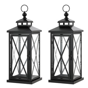 Safavieh LIRIO Outdoor Lantern Set of 2 - 20.5 Inch Tall Black Iron & Glass for Stylish Ambiance & Charm PLT4064A-SET2