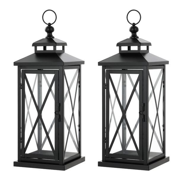 Safavieh LIRIO Outdoor Lantern Set of 2 - 20.5 Inch Tall Black Iron & Glass for Stylish Ambiance & Charm PLT4064A-SET2