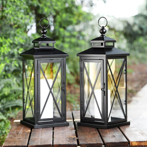 Safavieh LIRIO Outdoor Lantern Set of 2 - 20.5 Inch Tall Black Iron & Glass for Stylish Ambiance & Charm PLT4064A-SET2