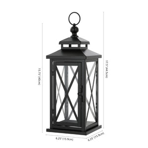 Safavieh LIRIO Elegant Outdoor Lantern Set of 2 - 17.5 Inch Tall Black Iron & Glass for Patios & Gardens PLT4065A-SET2