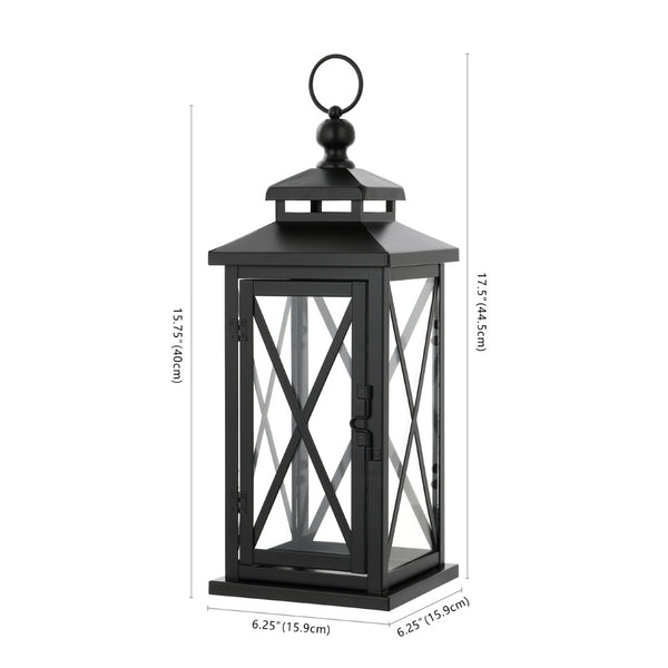 Safavieh LIRIO Elegant Outdoor Lantern Set of 2 - 17.5 Inch Tall Black Iron & Glass for Patios & Gardens PLT4065A-SET2