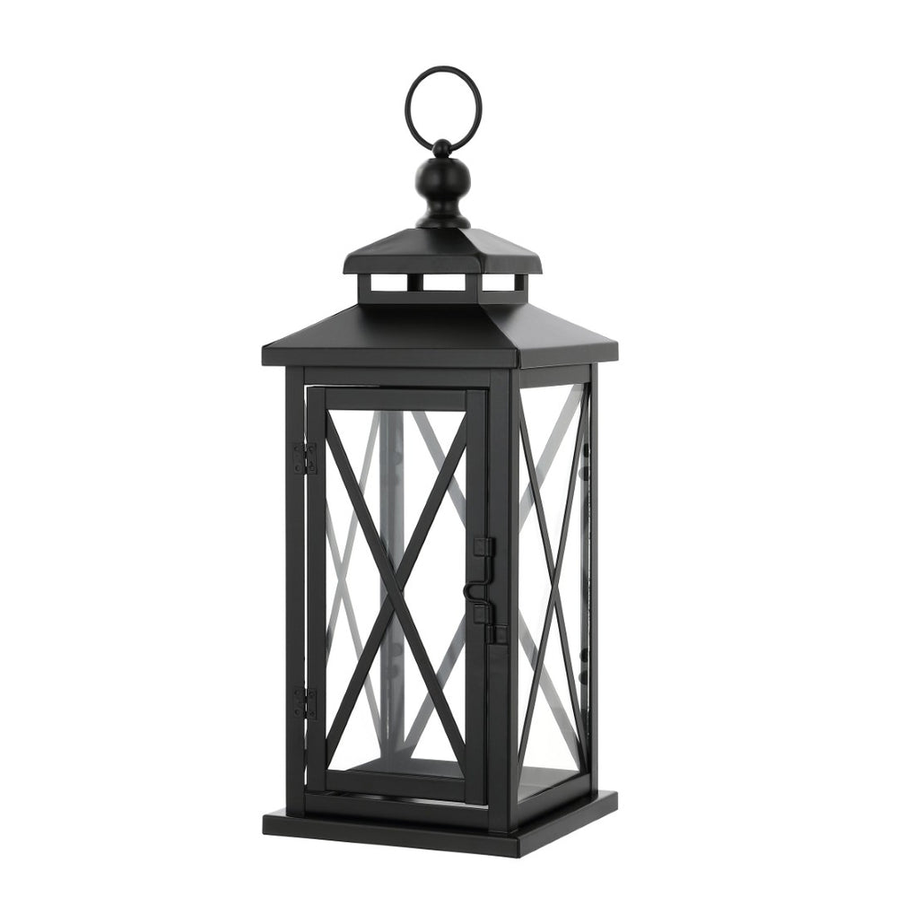 Safavieh LIRIO Elegant Outdoor Lantern Set of 2 - 17.5 Inch Tall Black Iron & Glass for Patios & Gardens PLT4065A-SET2