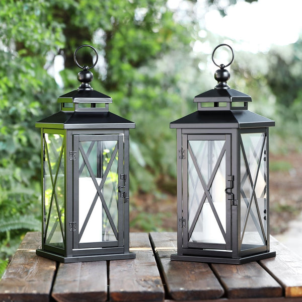 Safavieh LIRIO Elegant Outdoor Lantern Set of 2 - 17.5 Inch Tall Black Iron & Glass for Patios & Gardens PLT4065A-SET2