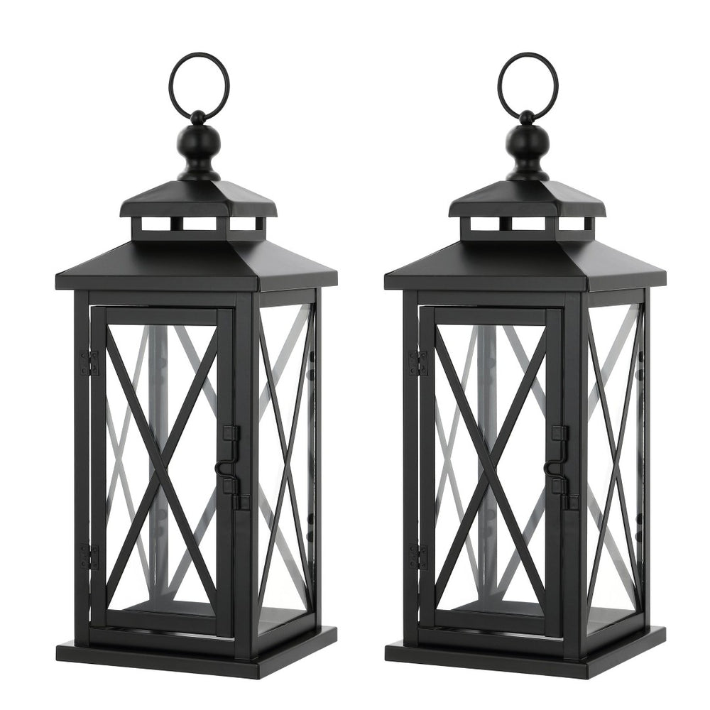 Safavieh LIRIO Elegant Outdoor Lantern Set of 2 - 17.5 Inch Tall Black Iron & Glass for Patios & Gardens PLT4065A-SET2