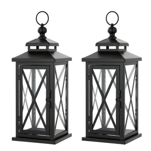 Safavieh LIRIO Elegant Outdoor Lantern Set of 2 - 17.5 Inch Tall Black Iron & Glass for Patios & Gardens PLT4065A-SET2