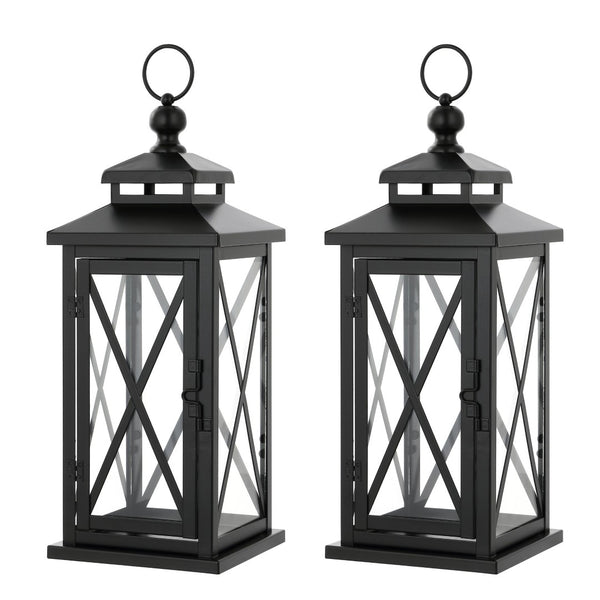 Safavieh LIRIO Elegant Outdoor Lantern Set of 2 - 17.5 Inch Tall Black Iron & Glass for Patios & Gardens PLT4065A-SET2