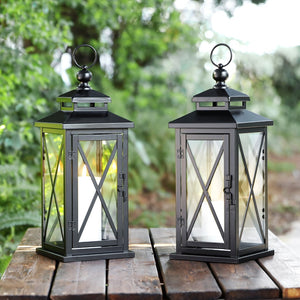 Safavieh LIRIO Elegant Outdoor Lantern Set of 2 - 17.5 Inch Tall Black Iron & Glass for Patios & Gardens PLT4065A-SET2