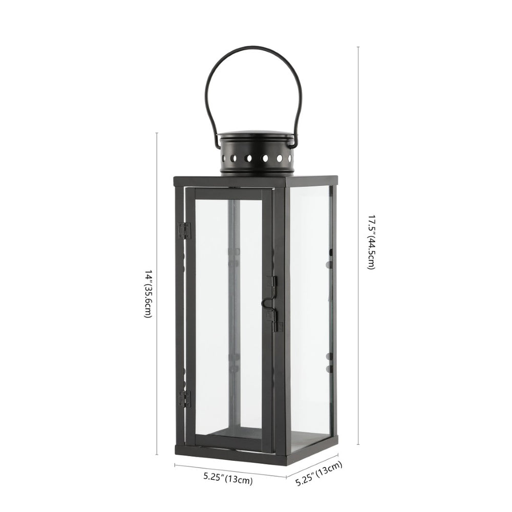 Safavieh LORIENT Small Black Iron & Glass Lantern Set of 2 – 17.75" Tall, Timeless Outdoor Lighting Decor PLT4068A-SET2