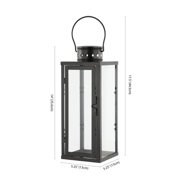 Safavieh LORIENT Small Black Iron & Glass Lantern Set of 2 – 17.75" Tall, Timeless Outdoor Lighting Decor PLT4068A-SET2