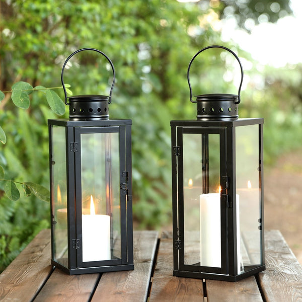 Safavieh LORIENT Small Black Iron & Glass Lantern Set of 2 – 17.75" Tall, Timeless Outdoor Lighting Decor PLT4068A-SET2