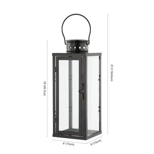 Safavieh LORIENT Large 21.5-Inch Black Iron & Glass Lantern Set of 2 - Elegant Outdoor Ambiance Lighting PLT4069A-SET2