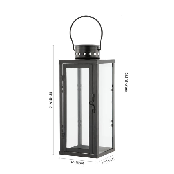 Safavieh LORIENT Large 21.5-Inch Black Iron & Glass Lantern Set of 2 - Elegant Outdoor Ambiance Lighting PLT4069A-SET2