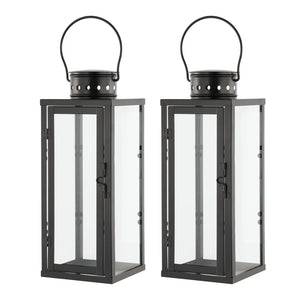 Safavieh LORIENT Large 21.5-Inch Black Iron & Glass Lantern Set of 2 - Elegant Outdoor Ambiance Lighting PLT4069A-SET2