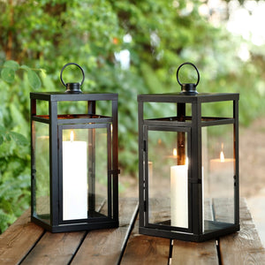 Safavieh FRALEIGH Elegant Black Iron & Glass Outdoor Lantern Set of 2, 16-Inch Tall for Patios & Gardens PLT4073A-SET2