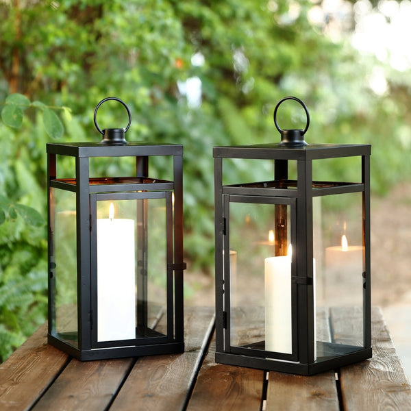 Safavieh FRALEIGH Elegant Black Iron & Glass Outdoor Lantern Set of 2, 16-Inch Tall for Patios & Gardens PLT4073A-SET2