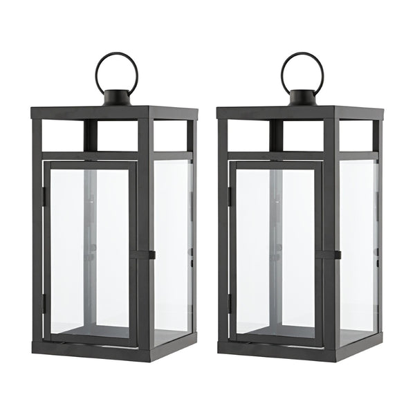 Safavieh FRALEIGH Elegant Black Iron & Glass Outdoor Lantern Set of 2, 16-Inch Tall for Patios & Gardens PLT4073A-SET2