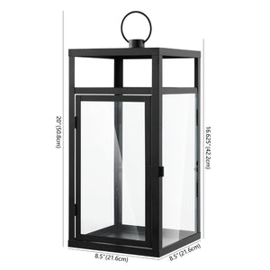Safavieh FRALEIGH 20-Inch Tall Black Iron & Glass Lanterns Set of 2 - Elegant Outdoor Lighting for Ambiance PLT4074A