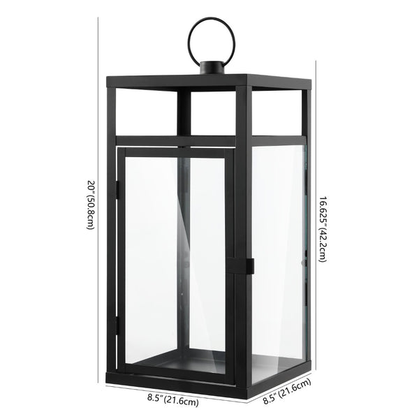 Safavieh FRALEIGH 20-Inch Tall Black Iron & Glass Lanterns Set of 2 - Elegant Outdoor Lighting for Ambiance PLT4074A