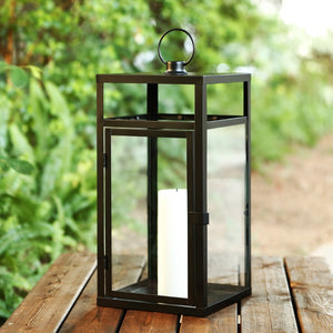Safavieh FRALEIGH 20-Inch Tall Black Iron & Glass Lanterns Set of 2 - Elegant Outdoor Lighting for Ambiance PLT4074A