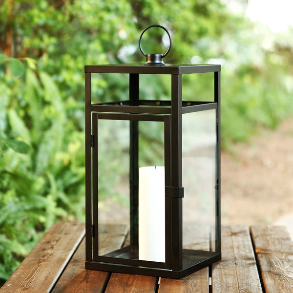 Safavieh FRALEIGH 20-Inch Tall Black Iron & Glass Lanterns Set of 2 - Elegant Outdoor Lighting for Ambiance PLT4074A