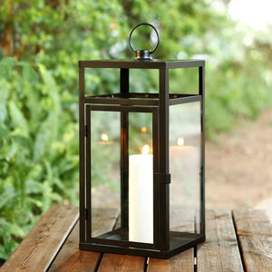 Safavieh FRALEIGH 20-Inch Tall Black Iron & Glass Lanterns Set of 2 - Elegant Outdoor Lighting for Ambiance PLT4074A
