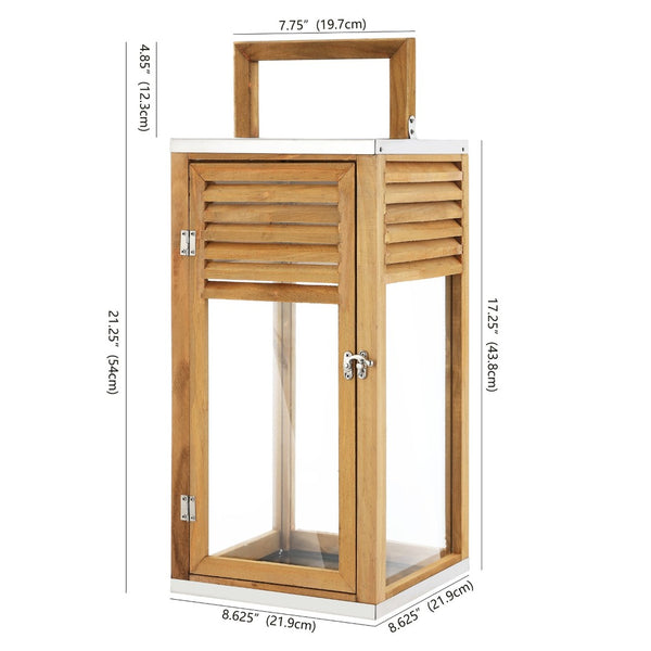 Safavieh ALENNA, Elegant 21.25-Inch Light Brown Wood & Glass Outdoor Lantern for Patios and Gardens PLT4079A