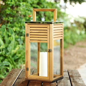 Safavieh ALENNA, Elegant 21.25-Inch Light Brown Wood & Glass Outdoor Lantern for Patios and Gardens PLT4079A