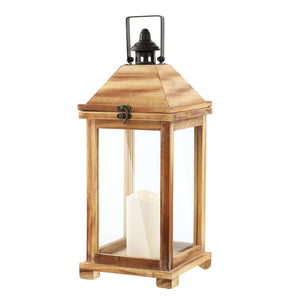 Safavieh ELIDA Small 18.25-Inch Tall Light Brown Wood & Glass Outdoor Lantern – Rustic Candle Holder Décor PLT4081A