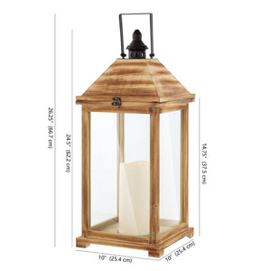 Safavieh ELIDA Large 28.25-Inch Tall Light Brown Outdoor Lantern with Candle for Elegant Ambiance & Style PLT4082A