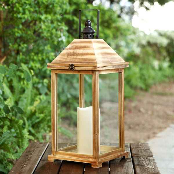 Safavieh ELIDA Large 28.25-Inch Tall Light Brown Outdoor Lantern with Candle for Elegant Ambiance & Style PLT4082A