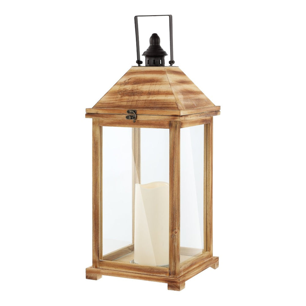 Safavieh ELIDA Large 28.25-Inch Tall Light Brown Outdoor Lantern with Candle for Elegant Ambiance & Style PLT4082A