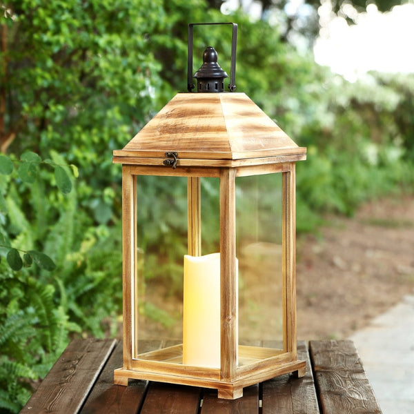 Safavieh ELIDA Large 28.25-Inch Tall Light Brown Outdoor Lantern with Candle for Elegant Ambiance & Style PLT4082A