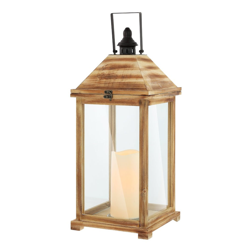 Safavieh ELIDA Large 28.25-Inch Tall Light Brown Outdoor Lantern with Candle for Elegant Ambiance & Style PLT4082A