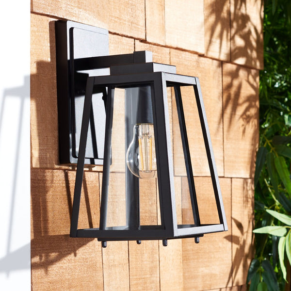 Safavieh RYDLER, Modern 7.48-Inch Black Steel & Glass Outdoor Wall Sconce Set of 2 for Stylish Illumination PLT7030A-SET2