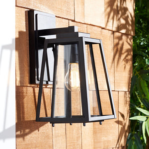 Safavieh RYDLER, Modern 7.48-Inch Black Steel & Glass Outdoor Wall Sconce Set of 2 for Stylish Illumination PLT7030A-SET2