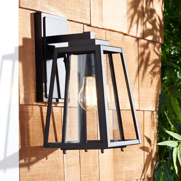 Safavieh RYDLER, Modern 7.48-Inch Black Steel & Glass Outdoor Wall Sconce Set of 2 for Stylish Illumination PLT7030A-SET2