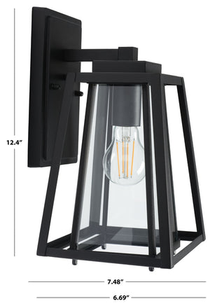 Safavieh RYDLER, Modern 7.48-Inch Black Steel & Glass Outdoor Wall Sconce Set of 2 for Stylish Illumination PLT7030A-SET2