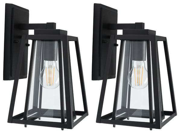 Safavieh RYDLER, Modern 7.48-Inch Black Steel & Glass Outdoor Wall Sconce Set of 2 for Stylish Illumination PLT7030A-SET2