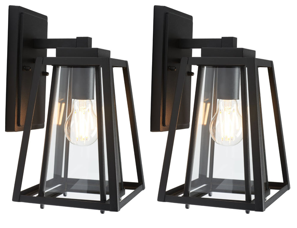 Safavieh RYDLER, Modern 7.48-Inch Black Steel & Glass Outdoor Wall Sconce Set of 2 for Stylish Illumination PLT7030A-SET2