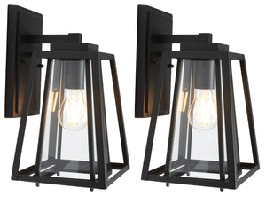 Safavieh RYDLER, Modern 7.48-Inch Black Steel & Glass Outdoor Wall Sconce Set of 2 for Stylish Illumination PLT7030A-SET2