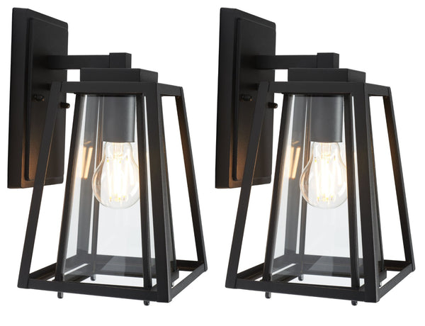 Safavieh RYDLER, Modern 7.48-Inch Black Steel & Glass Outdoor Wall Sconce Set of 2 for Stylish Illumination PLT7030A-SET2