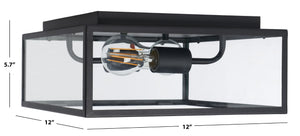 Safavieh RINNAH, 12 Inch Outdoor Flush Mount Light – Modern Black Steel & Glass Fixture for Patios & Porches PLT7034A