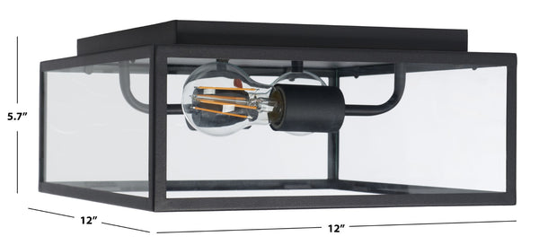 Safavieh RINNAH, 12 Inch Outdoor Flush Mount Light – Modern Black Steel & Glass Fixture for Patios & Porches PLT7034A