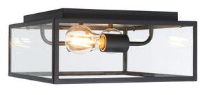Safavieh RINNAH, 12 Inch Outdoor Flush Mount Light – Modern Black Steel & Glass Fixture for Patios & Porches PLT7034A