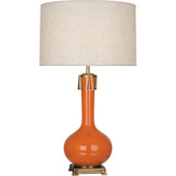 Robert Abbey Pumpkin Athena Table Lamp Pumpkin Glazed Ceramic with Aged Brass Accents Open Weave Heather Linen Shade